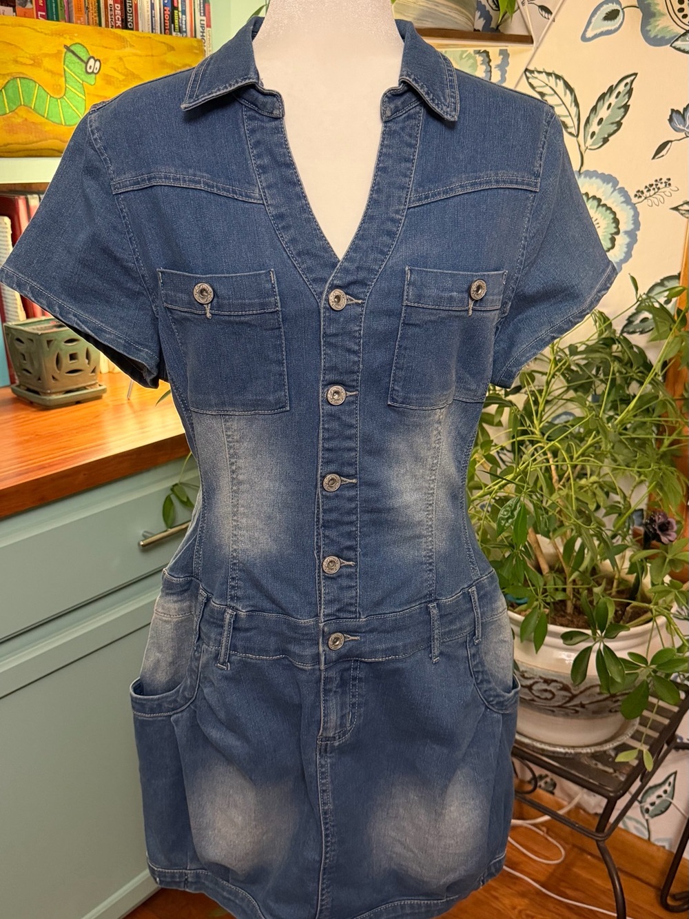 VENUS Effortlessly Cool Blue Faded Denim Bubble Skirt Mini Dress